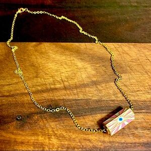 Evil Eye Charm Necklace in Pink White and Gold 18k GF Chain